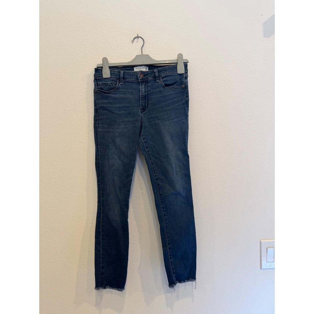 Abercrombie & Fitch Super Skinny Ankle Mid Rise Jeans Dark Wash Raw Hem 29 8R